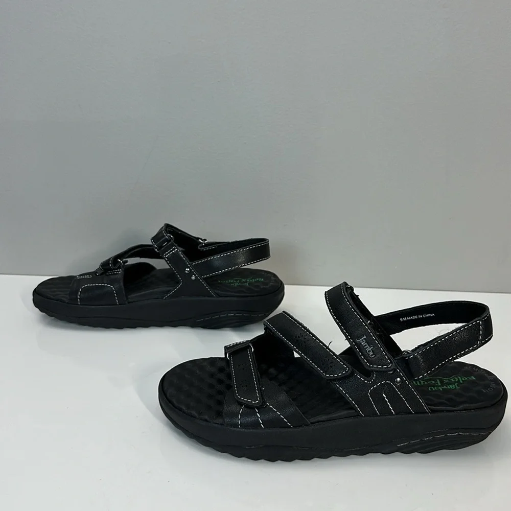 NWT Jambu Black Leather Ruby Relax Foam Sandals Size 9